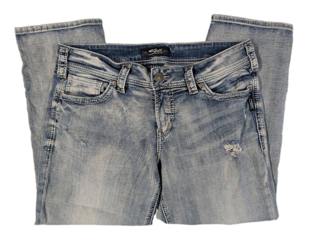 Silver Jeans Co Suki Capri Womens W32 Distressed Flap Pockets Stretch Denim